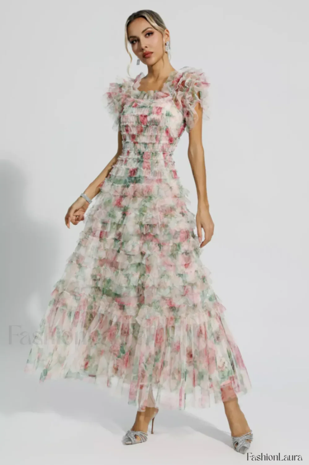 Nola Ruched Stylish Floral Maxi Dress - Image 91