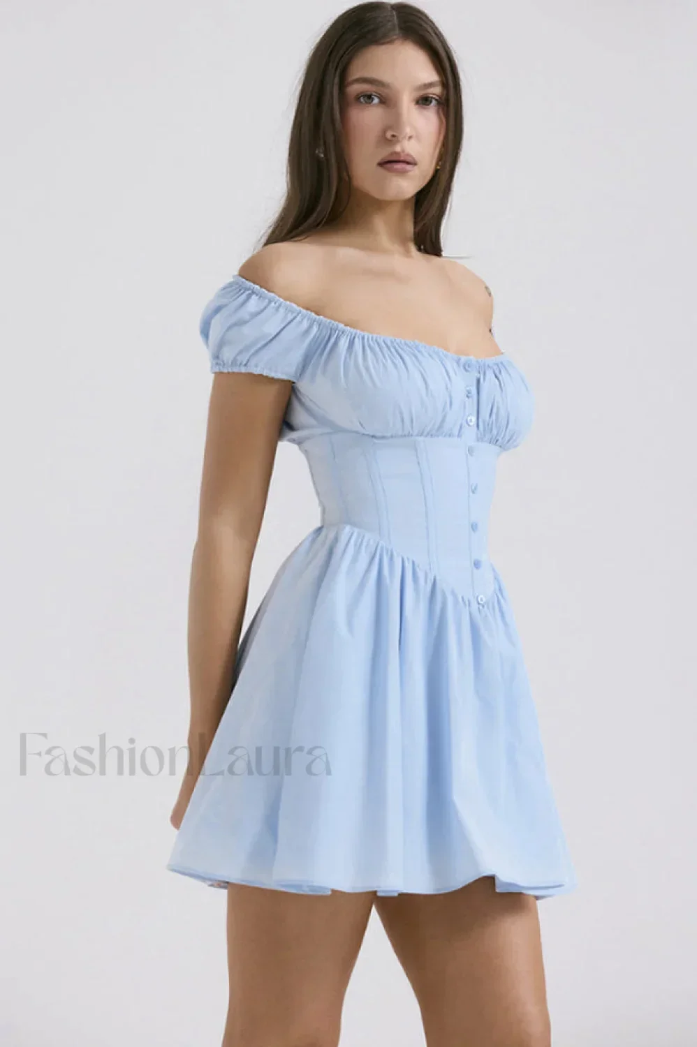 Nala French Navy Charming Gathered Mini Dress - Image 2