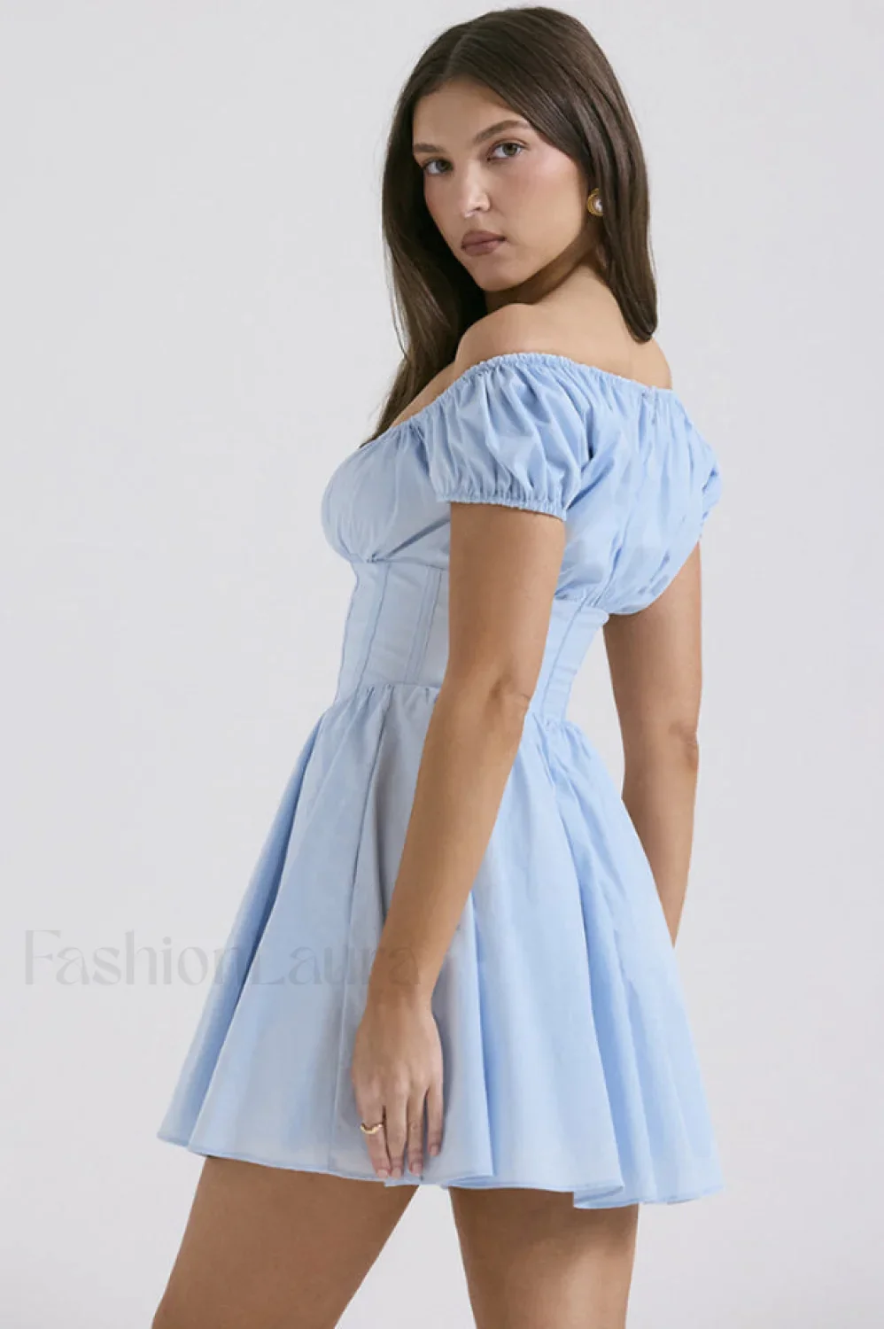 Nala French Navy Charming Gathered Mini Dress - Image 26