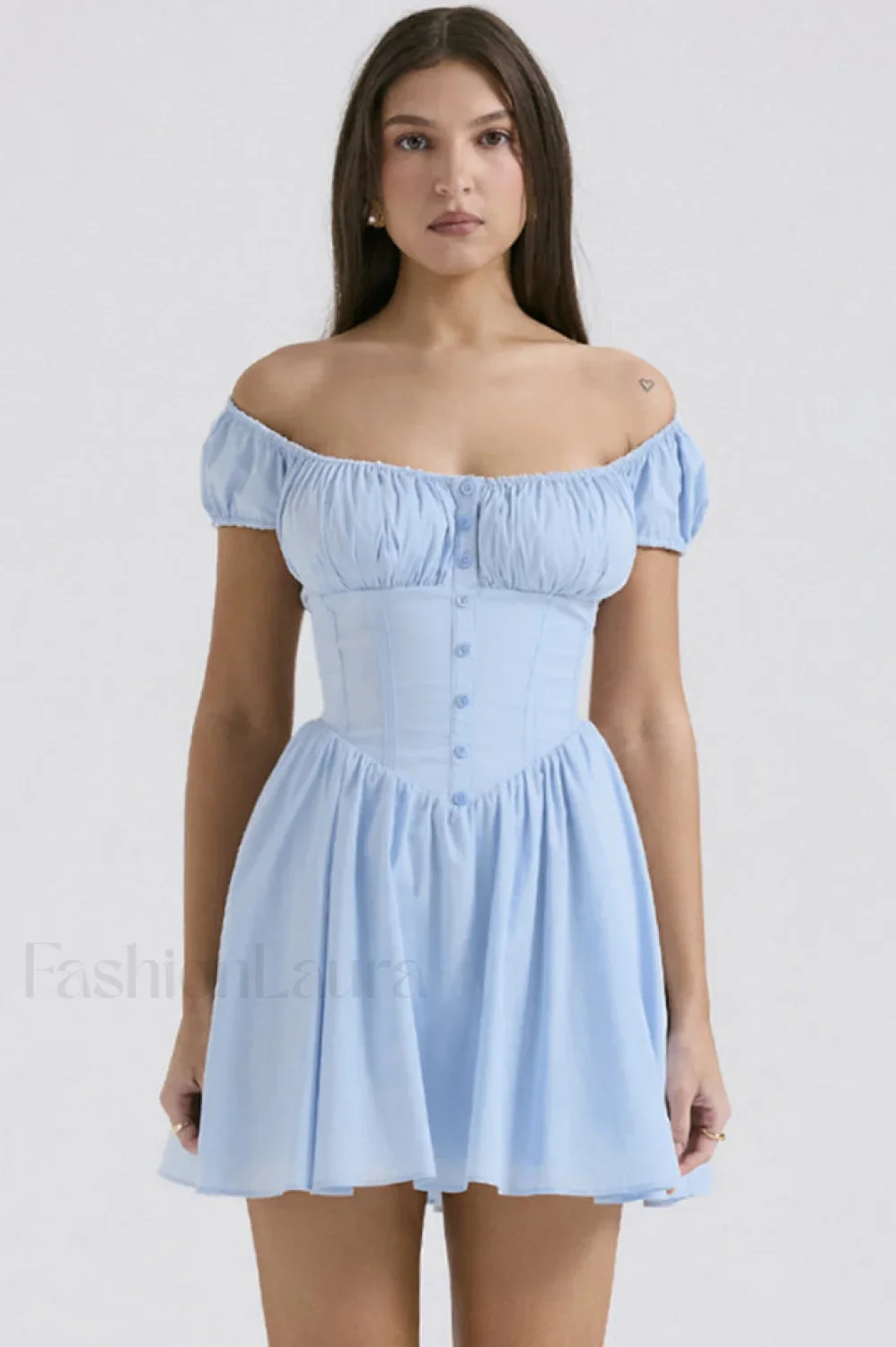 Nala French Navy Charming Gathered Mini Dress - Image 29