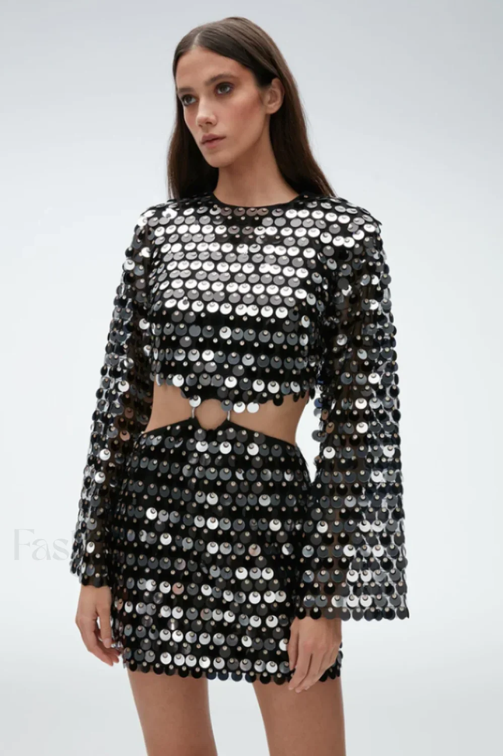 Mirror-Embellished Elegant Cutout Dress - Image 26