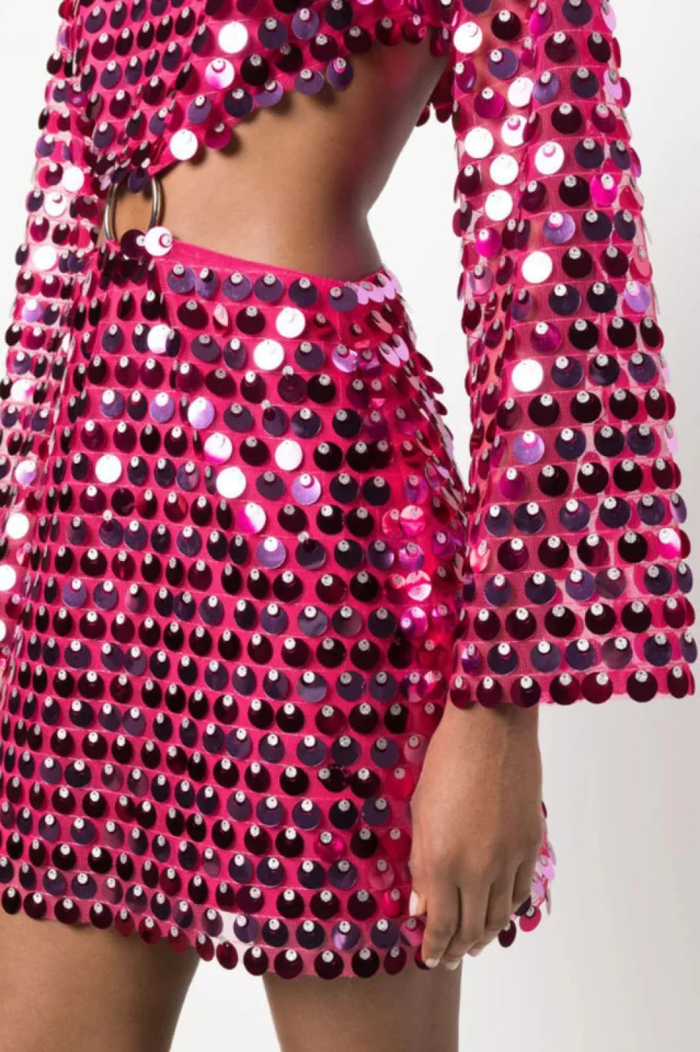 Mirror-Embellished Elegant Cutout Dress - Image 3