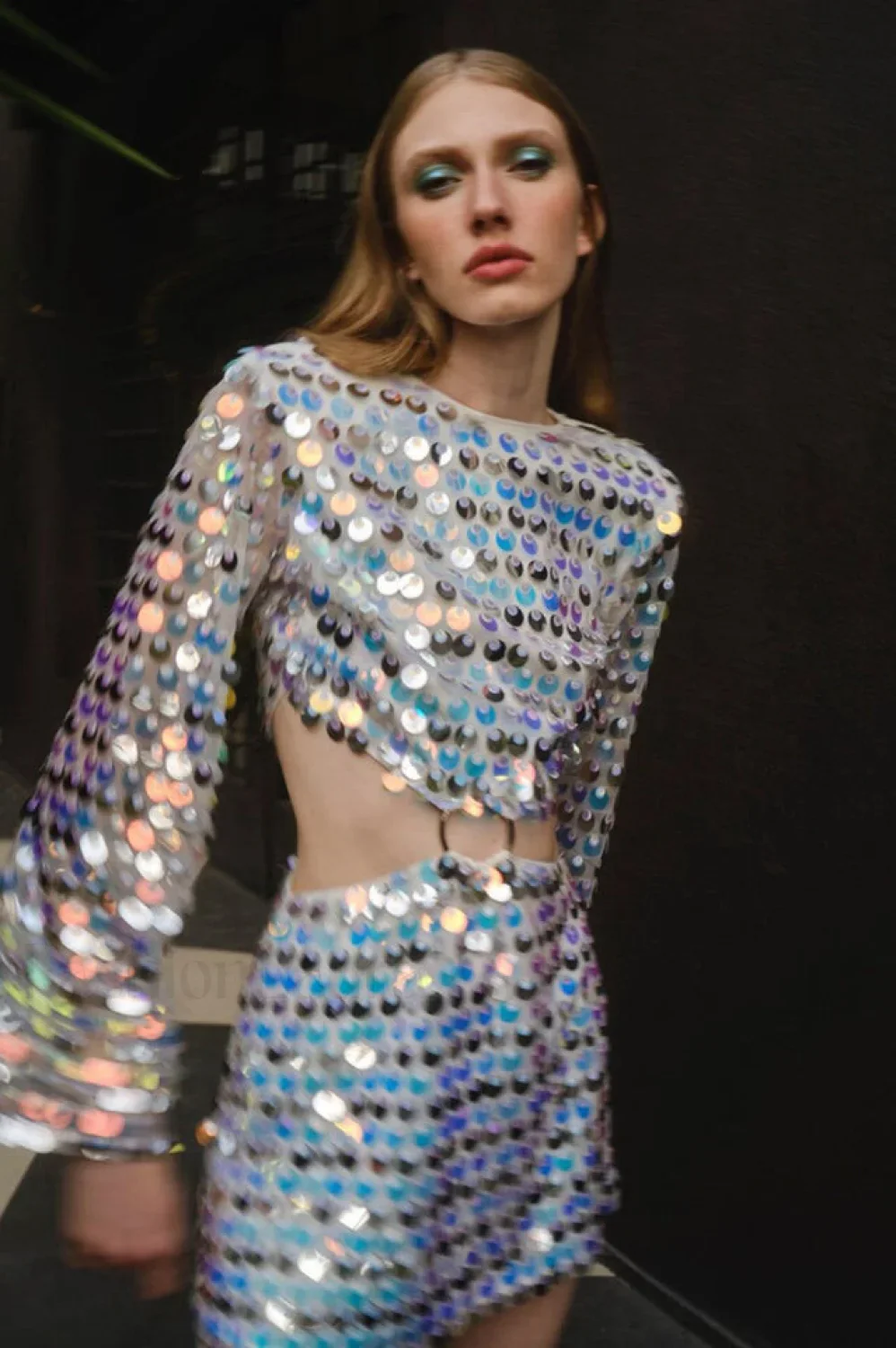 Mirror-Embellished Elegant Cutout Dress - Image 9
