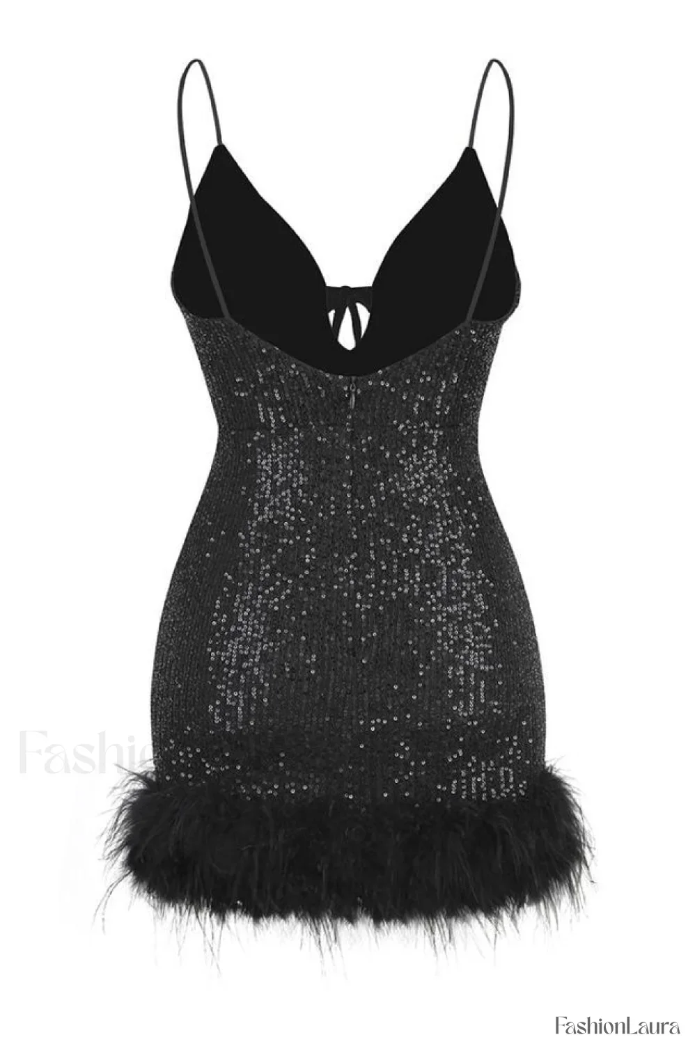 Mini Sequin Dress Charming With Feather Trim - Image 27