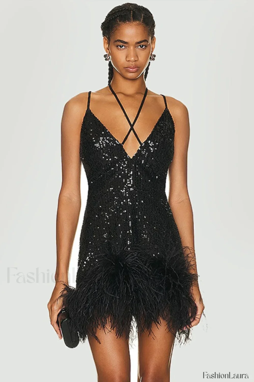 Mini Sequin Dress Charming With Feather Trim - Image 29