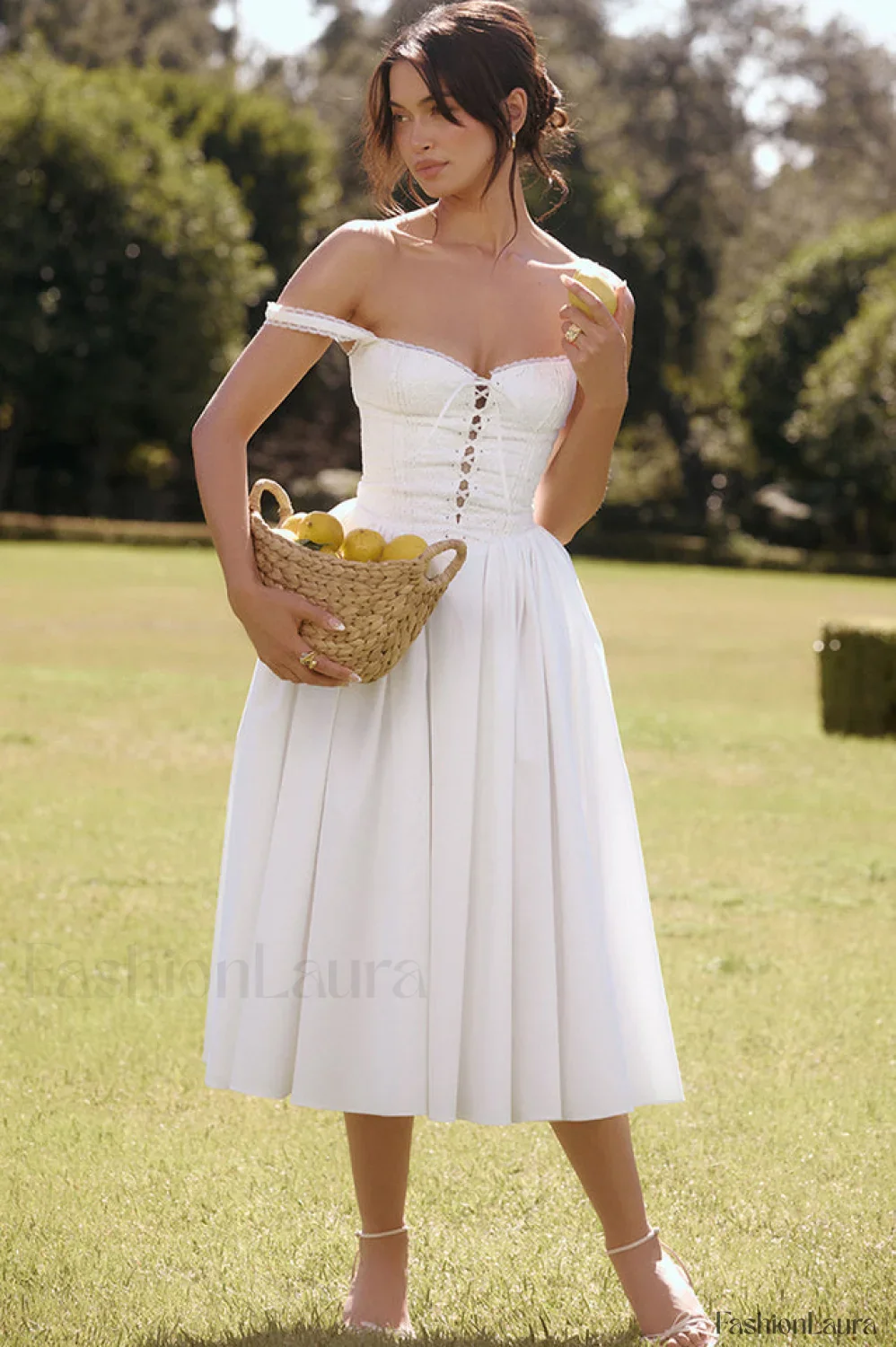 Milia White Stylish Brogue Cotton Dress - Image 16
