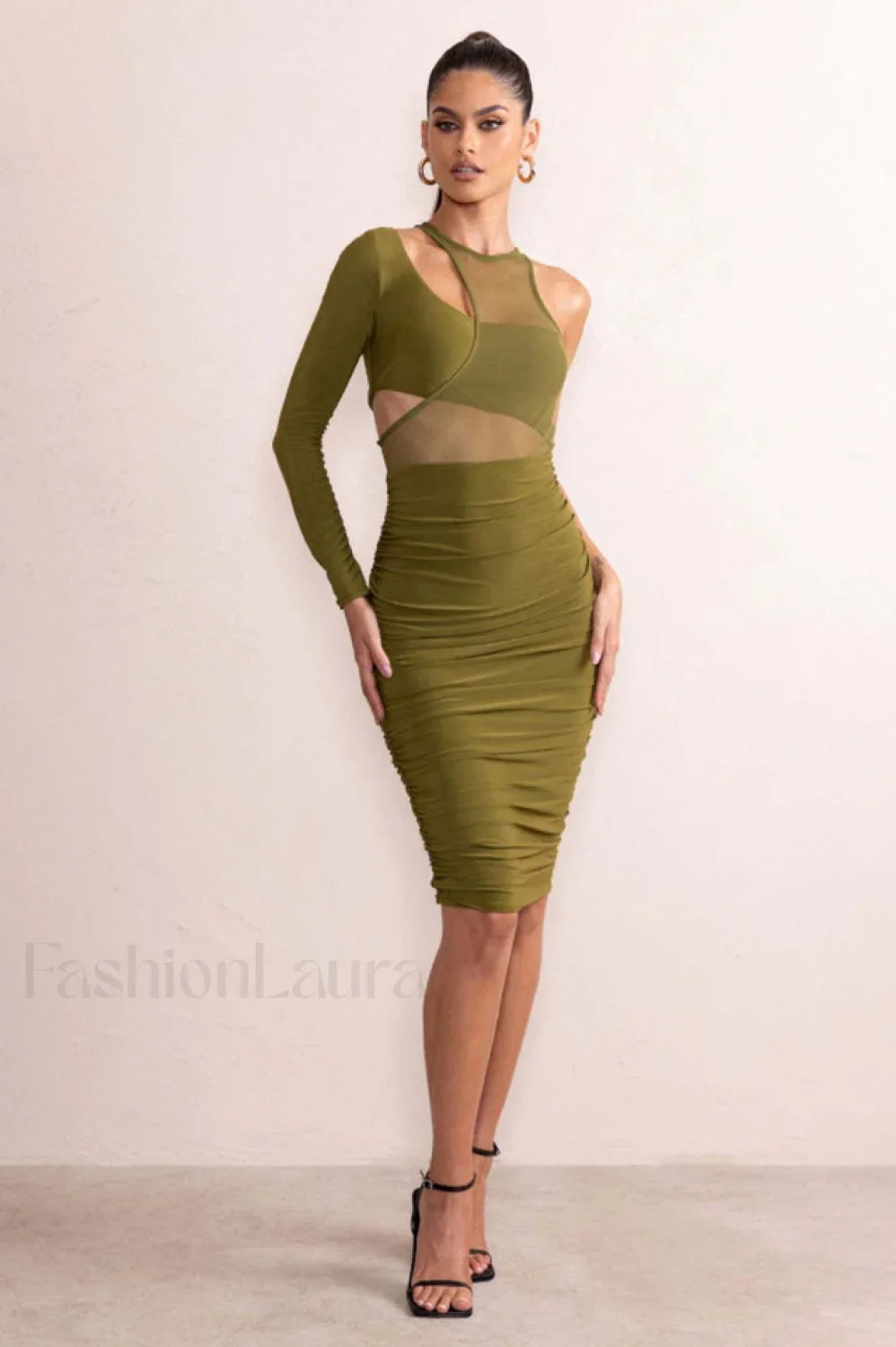 Mesh One Shoulder Charming Layered Midi Dress - Image 11