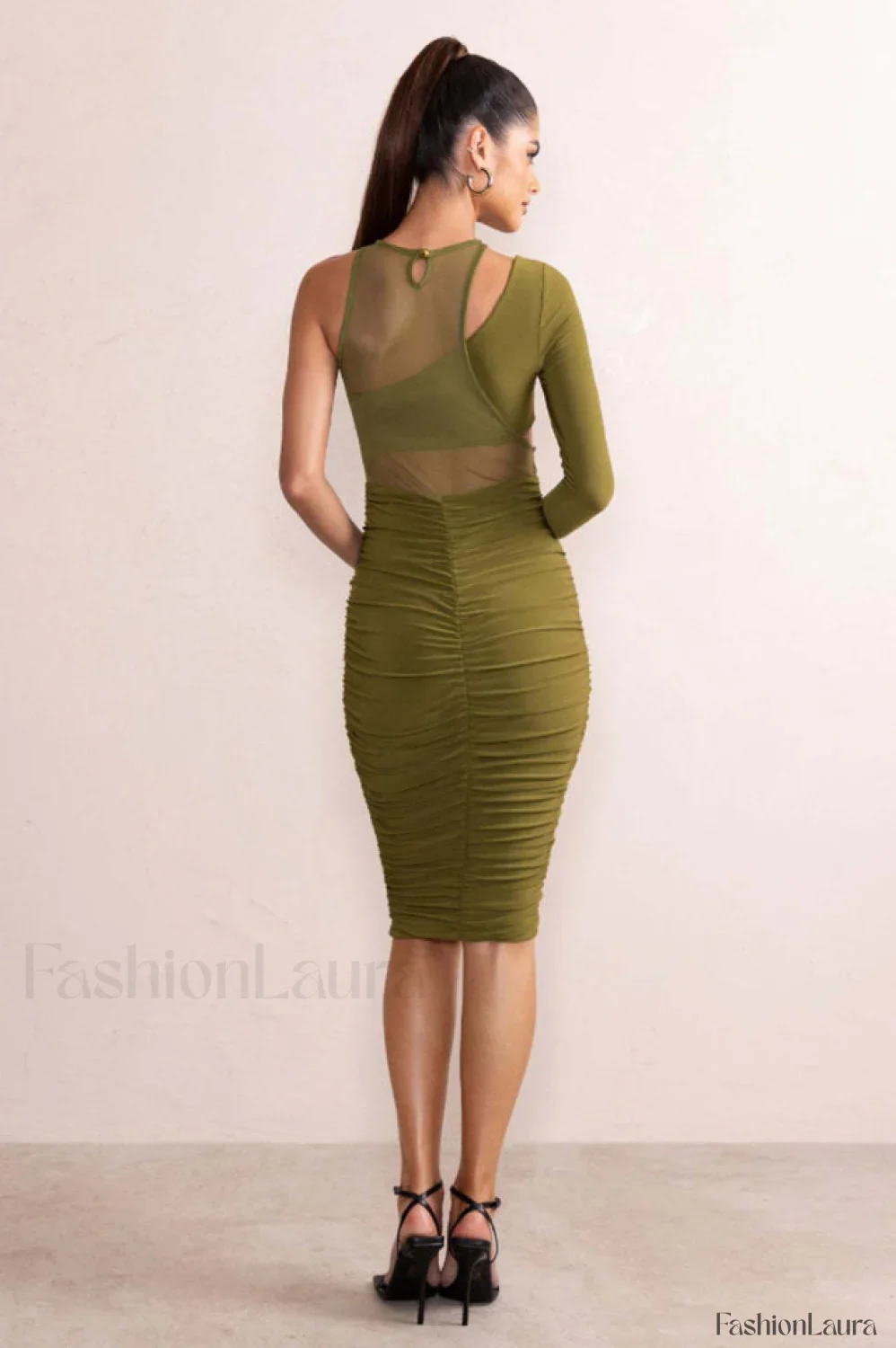 Mesh One Shoulder Charming Layered Midi Dress - Image 16