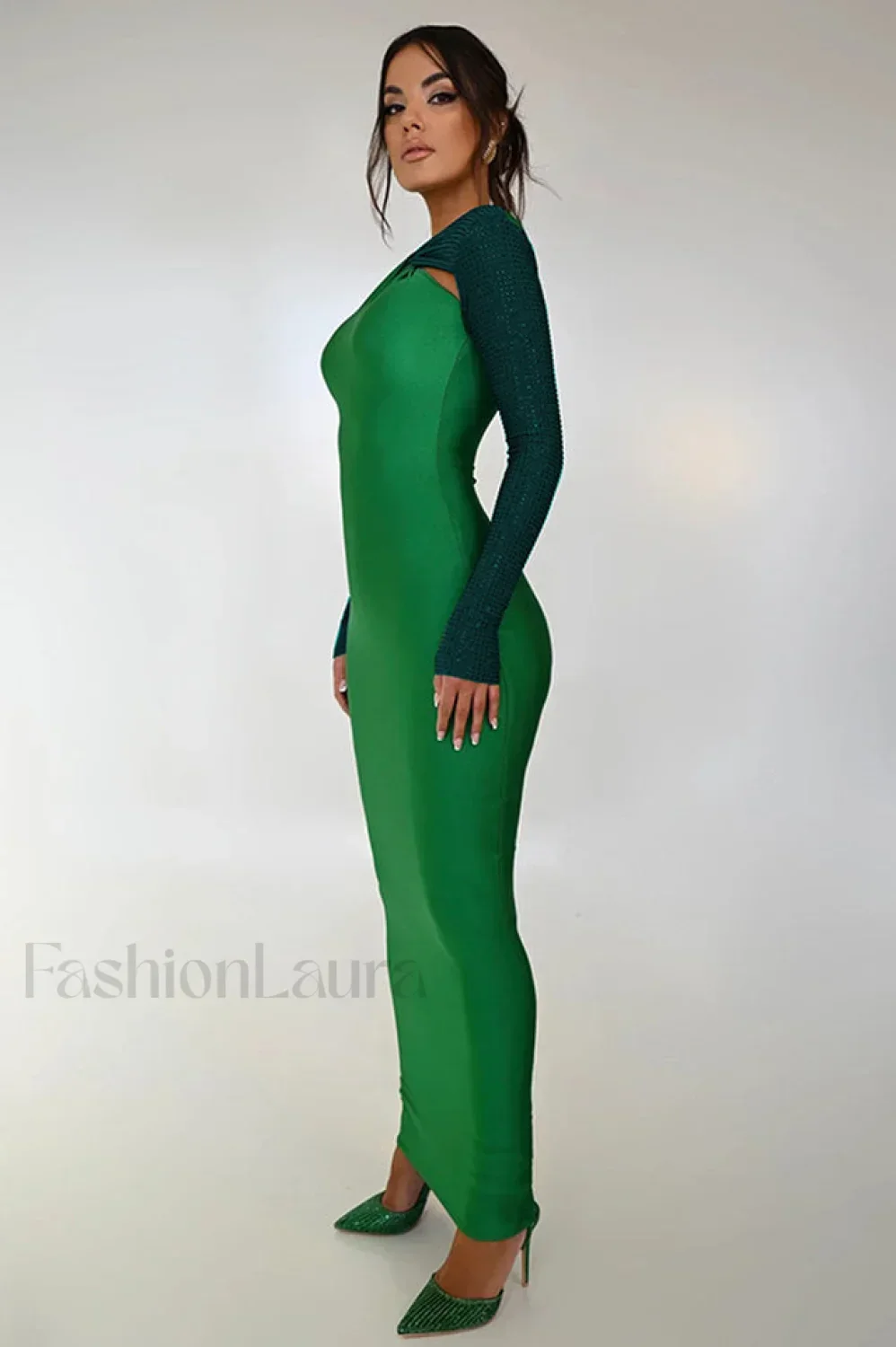 Megan Long Stylish Sleeve Patchwork Dress - Image 2