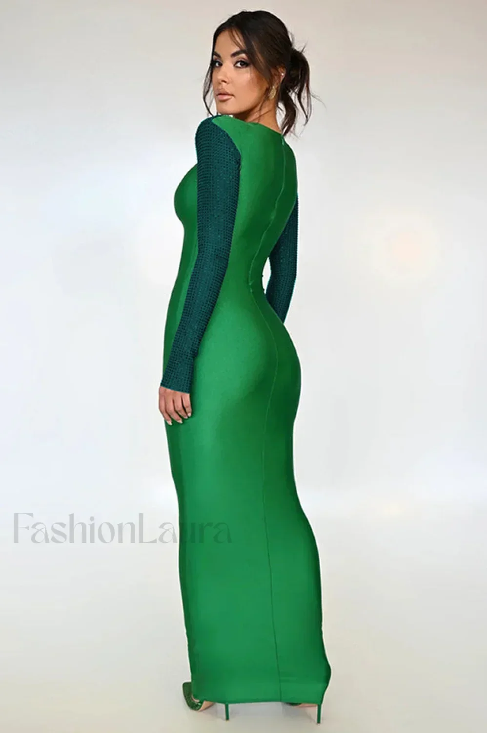 Megan Long Stylish Sleeve Patchwork Dress - Image 3