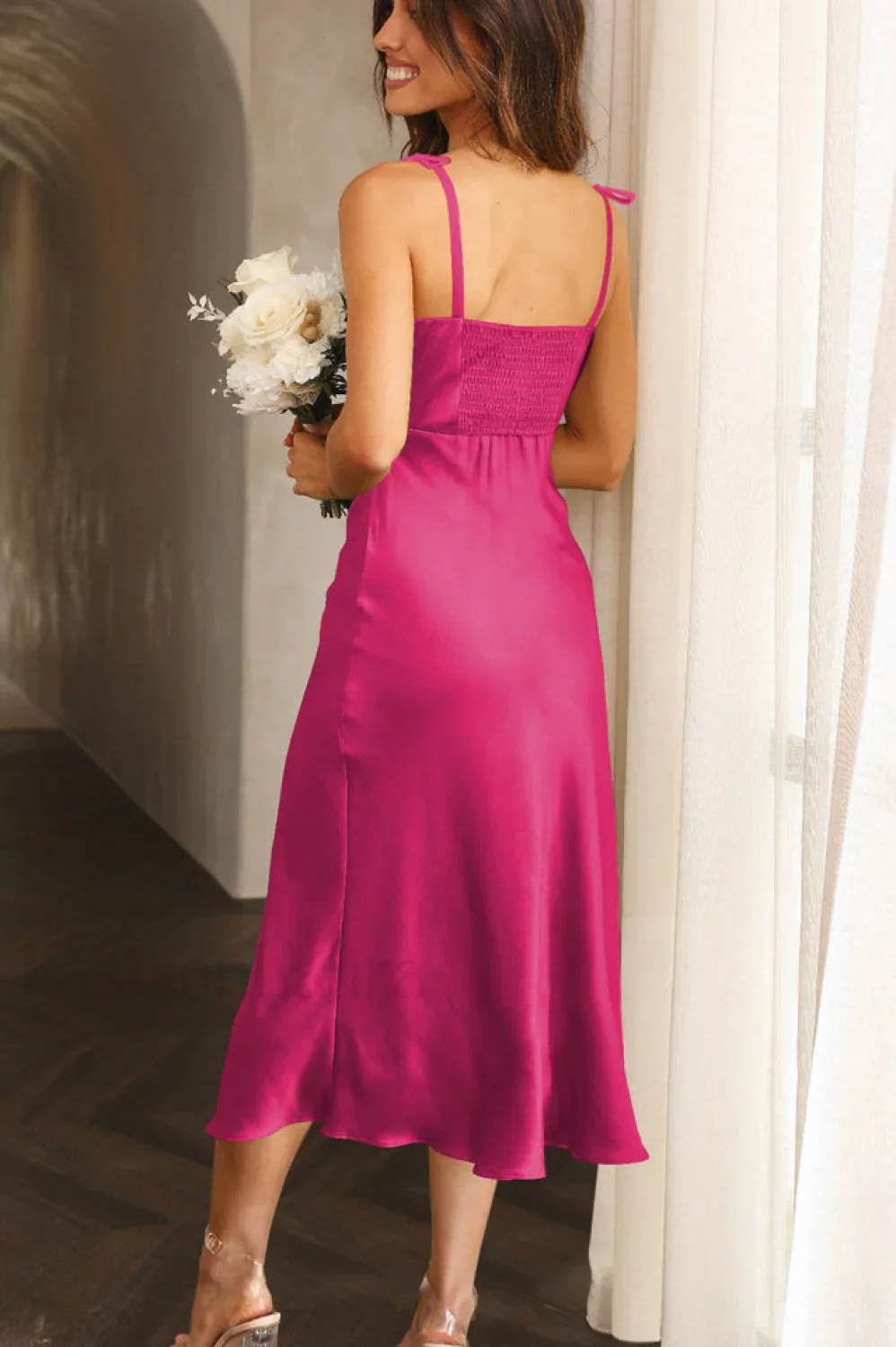 High Waist Stylish Satin Wrap Dress - Image 30