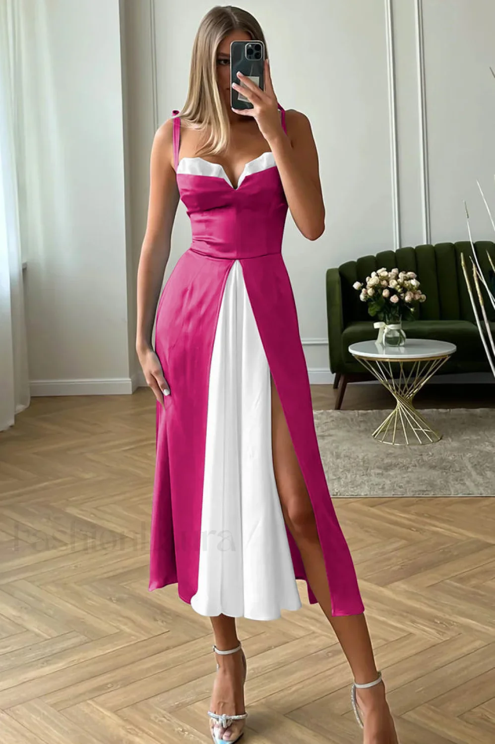 High Waist Stylish Satin Wrap Dress - Image 35