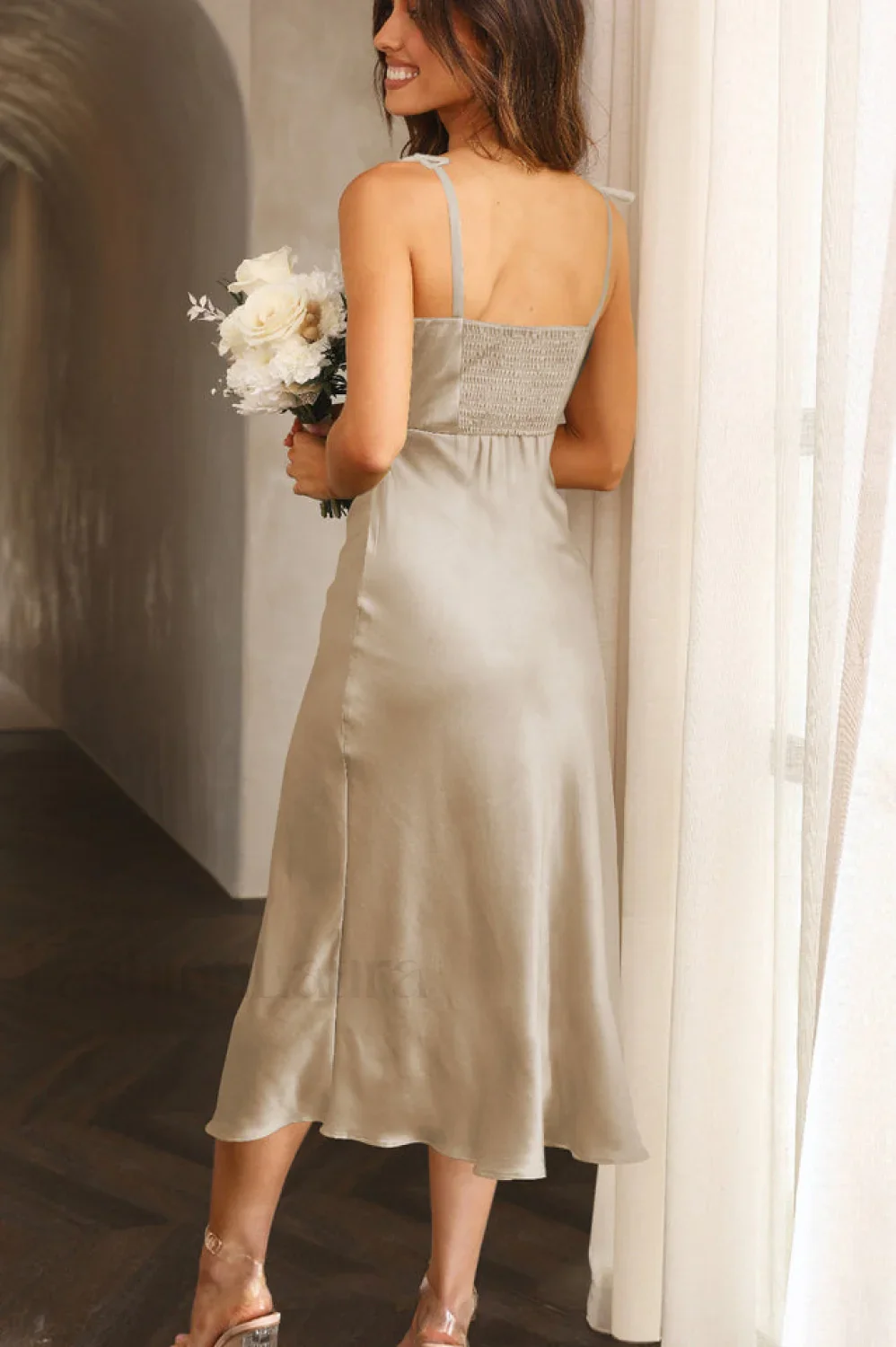 High Waist Stylish Satin Wrap Dress - Image 36