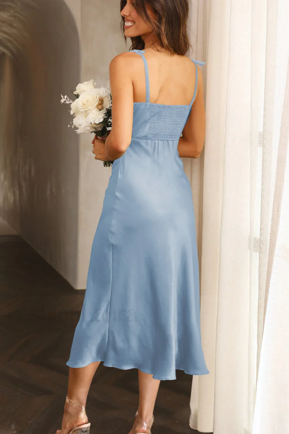 High Waist Stylish Satin Wrap Dress - Image 41
