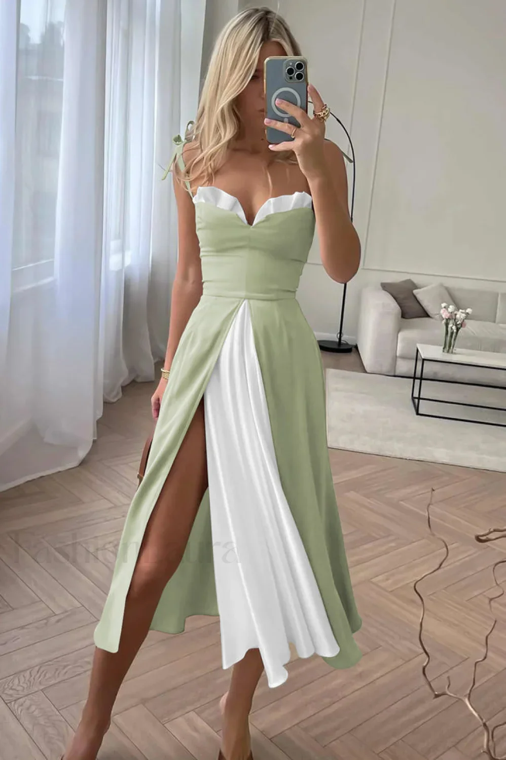 High Waist Stylish Satin Wrap Dress - Image 53