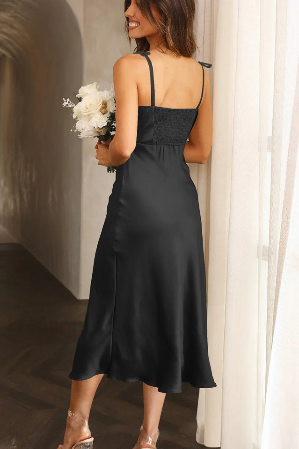 High Waist Stylish Satin Wrap Dress - Image 55