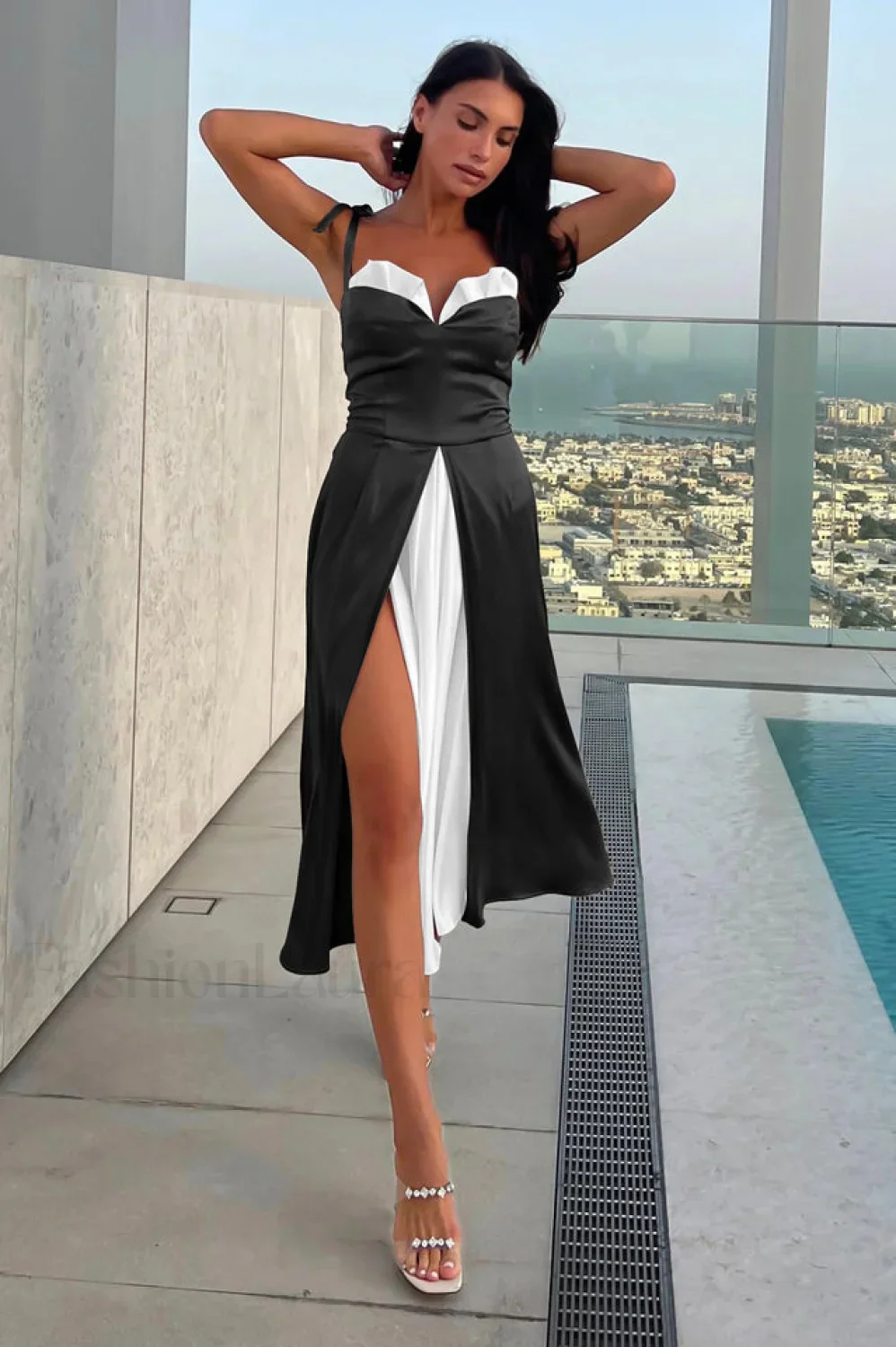 High Waist Stylish Satin Wrap Dress - Image 59