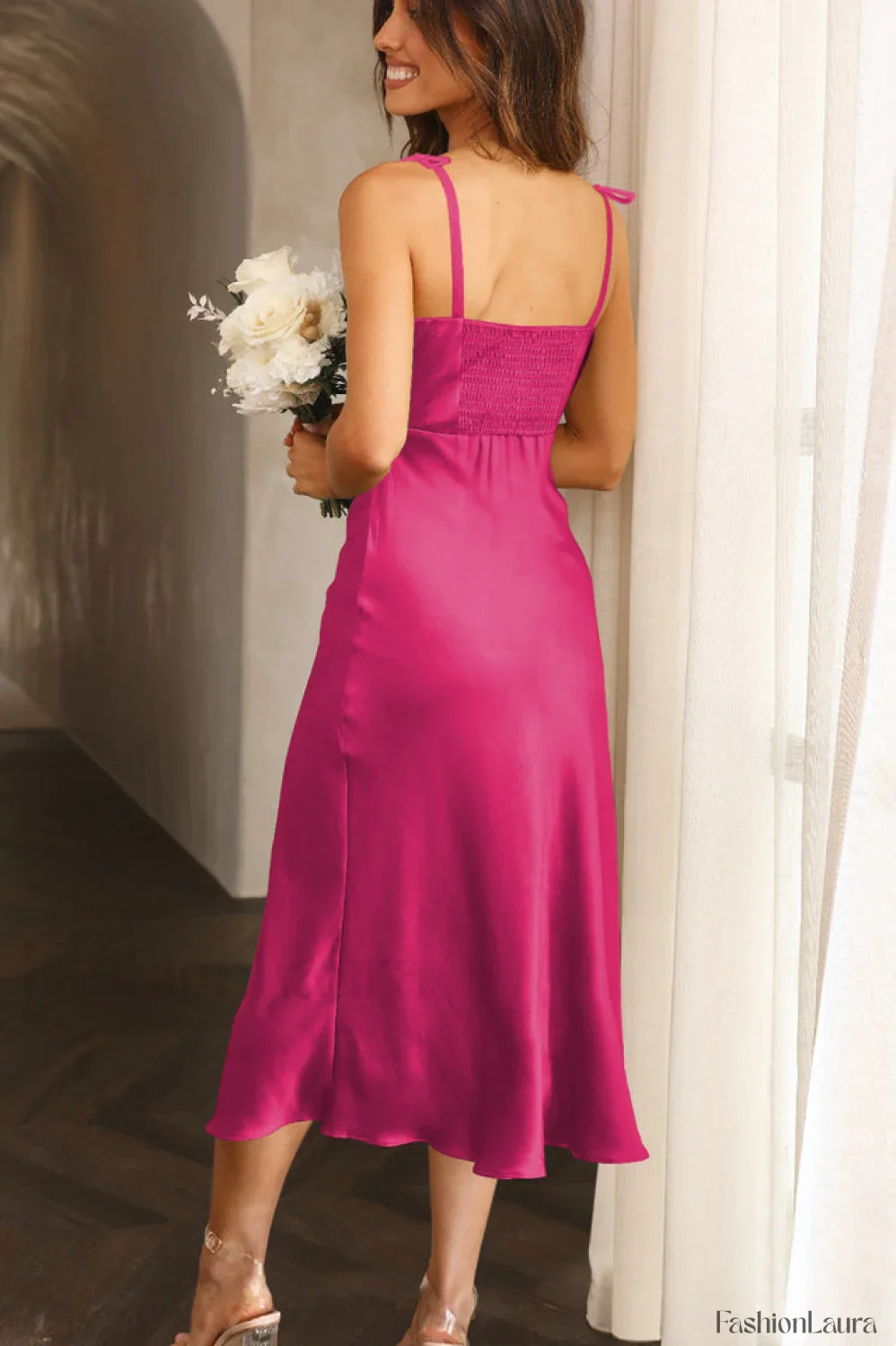 High Waist Stylish Satin Wrap Dress - Image 61