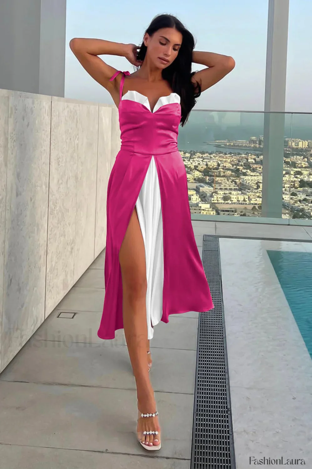 High Waist Stylish Satin Wrap Dress - Image 64