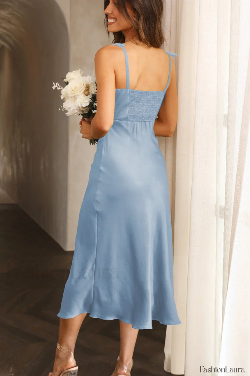 High Waist Stylish Satin Wrap Dress - Image 71