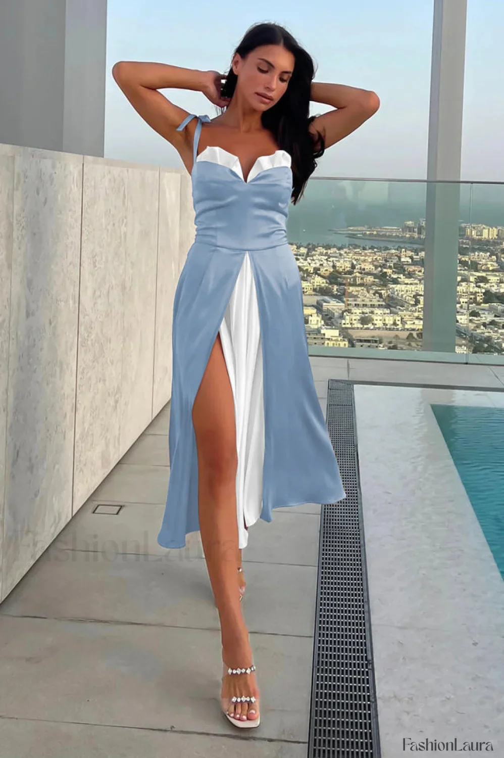 High Waist Stylish Satin Wrap Dress - Image 73