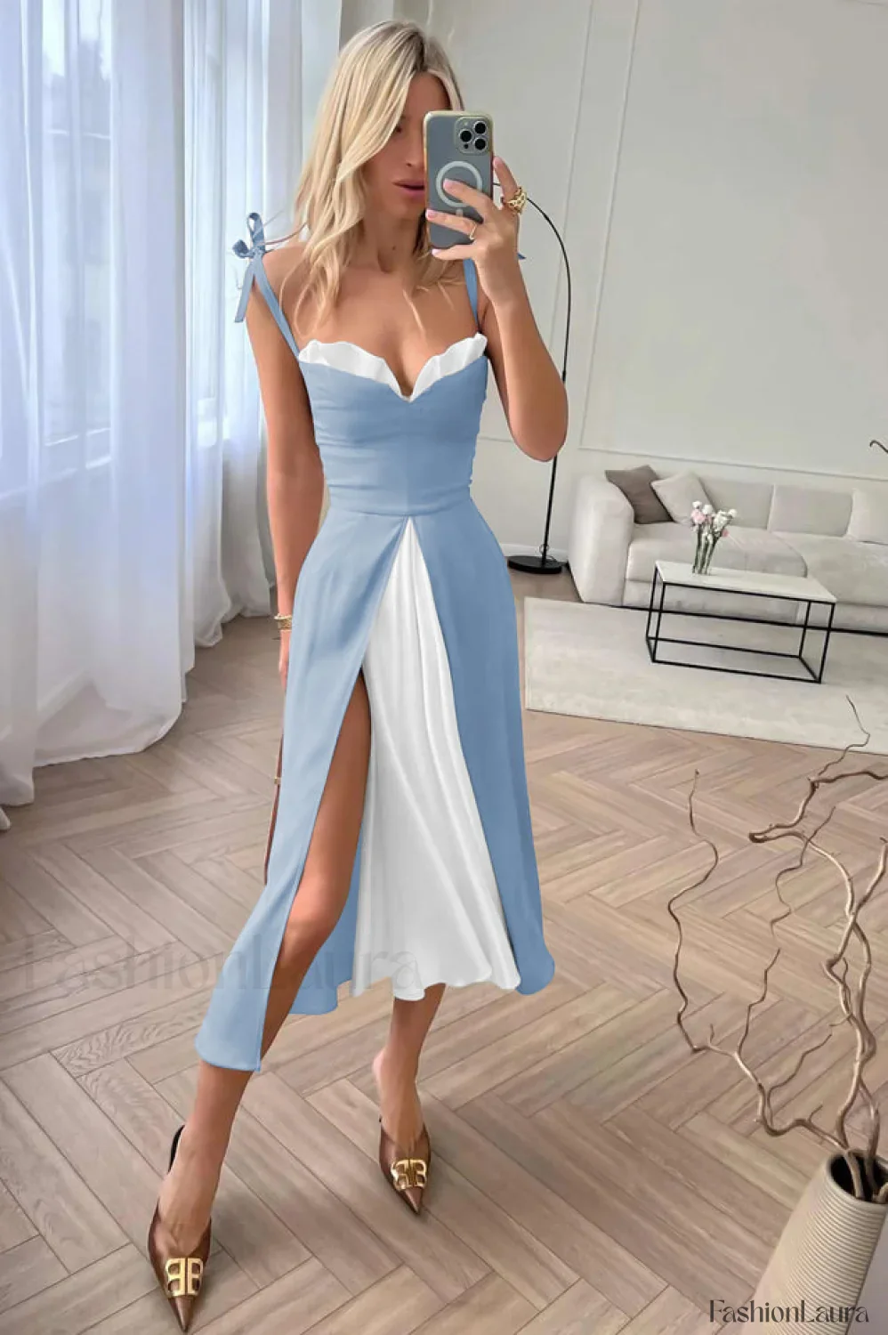 High Waist Stylish Satin Wrap Dress - Image 75