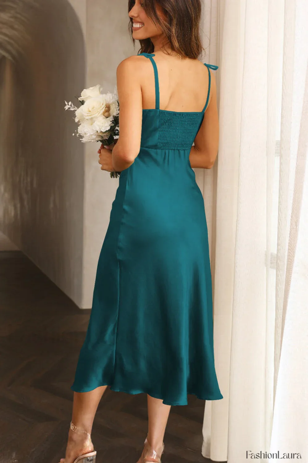 High Waist Stylish Satin Wrap Dress - Image 76