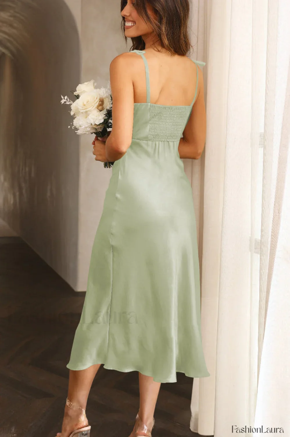 High Waist Stylish Satin Wrap Dress - Image 81