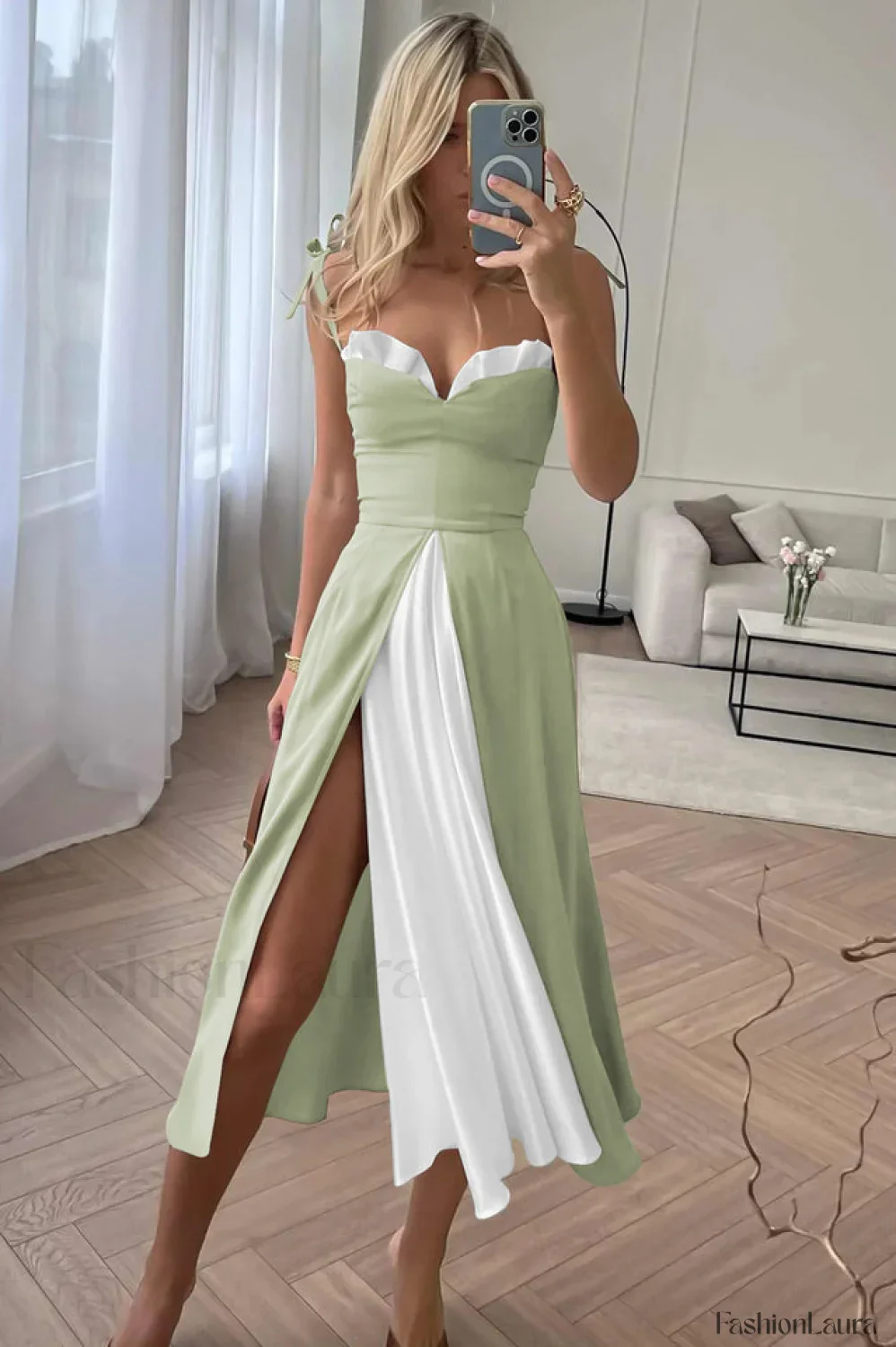 High Waist Stylish Satin Wrap Dress - Image 83