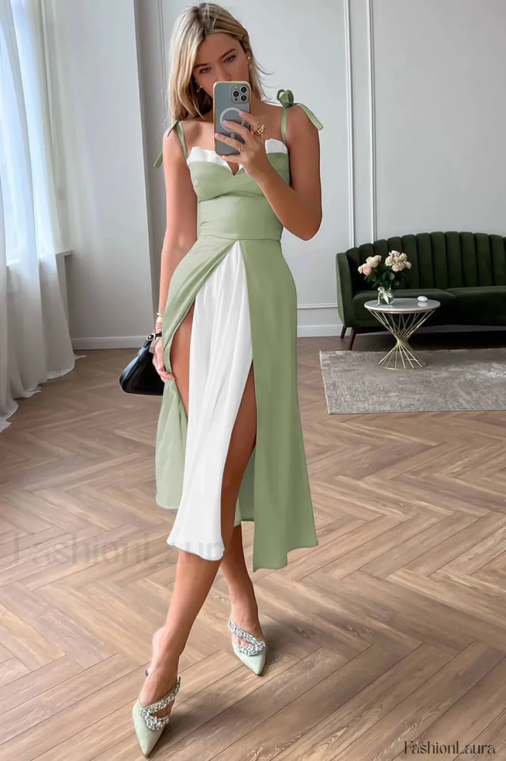High Waist Stylish Satin Wrap Dress - Image 84