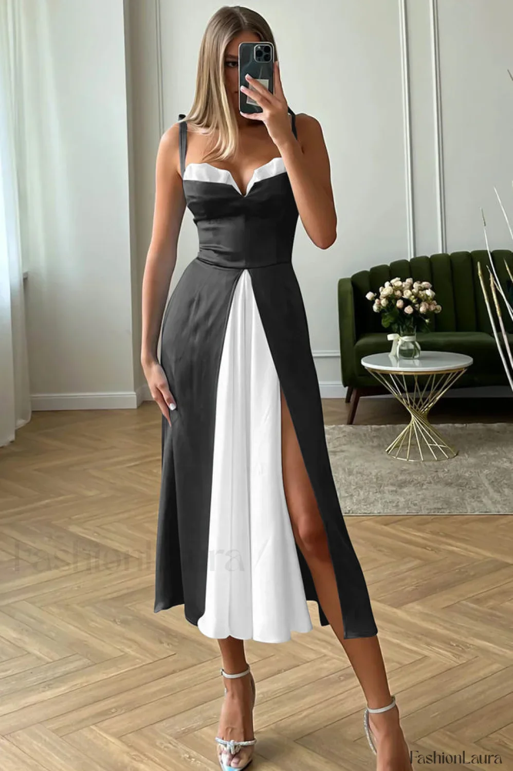 High Waist Stylish Satin Wrap Dress - Image 87