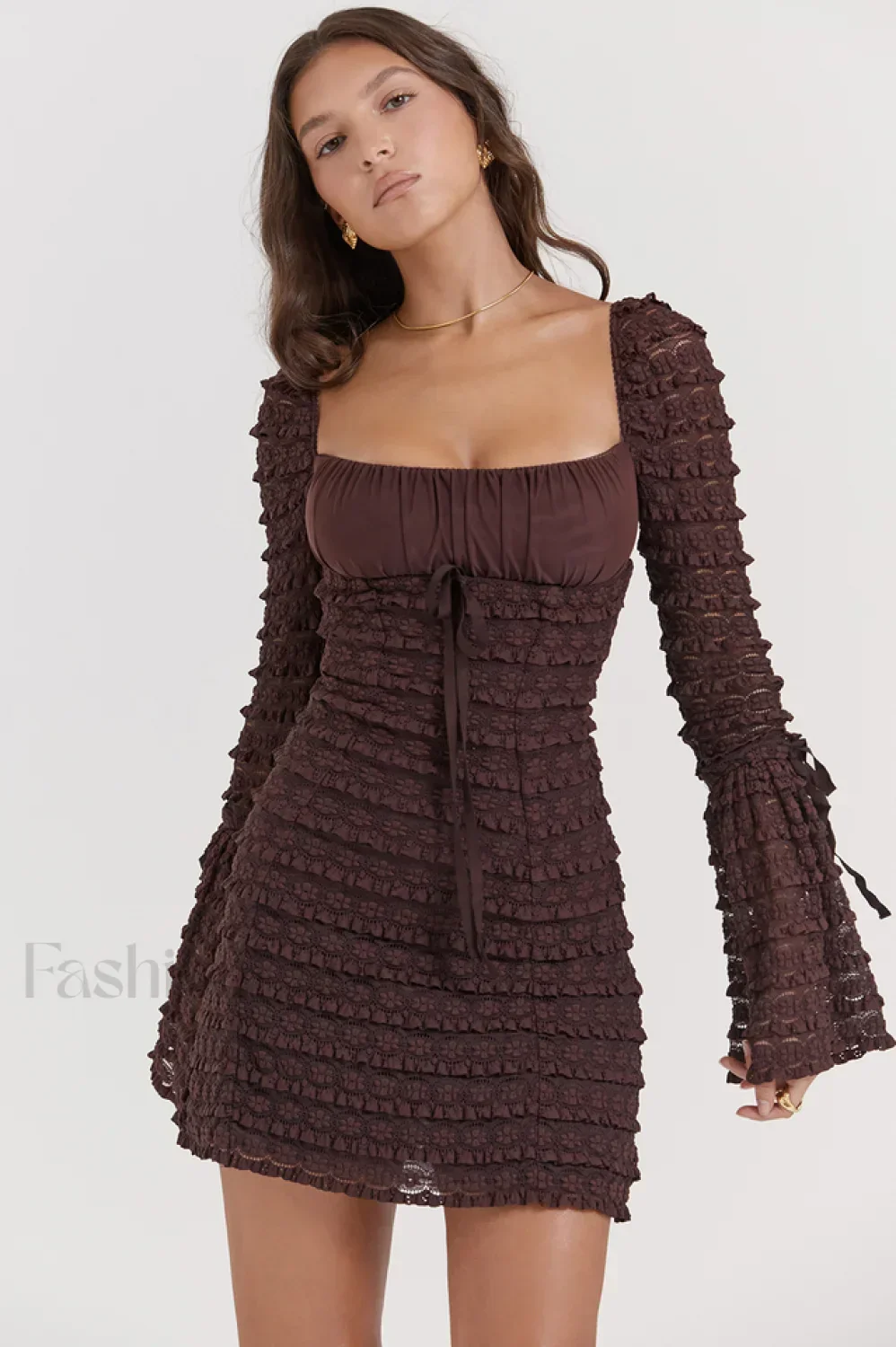 Marisa Rich Stylish Brown Lace Mini Dress