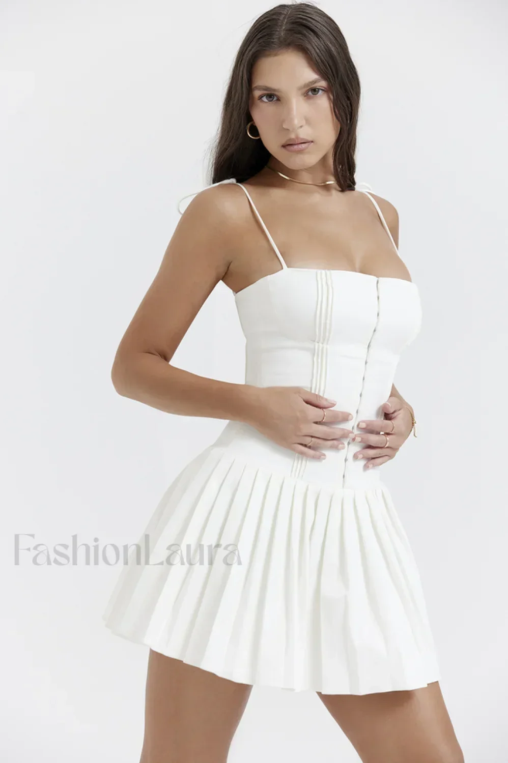 Marcy White Stylish Pleated Mini Dress - Image 6