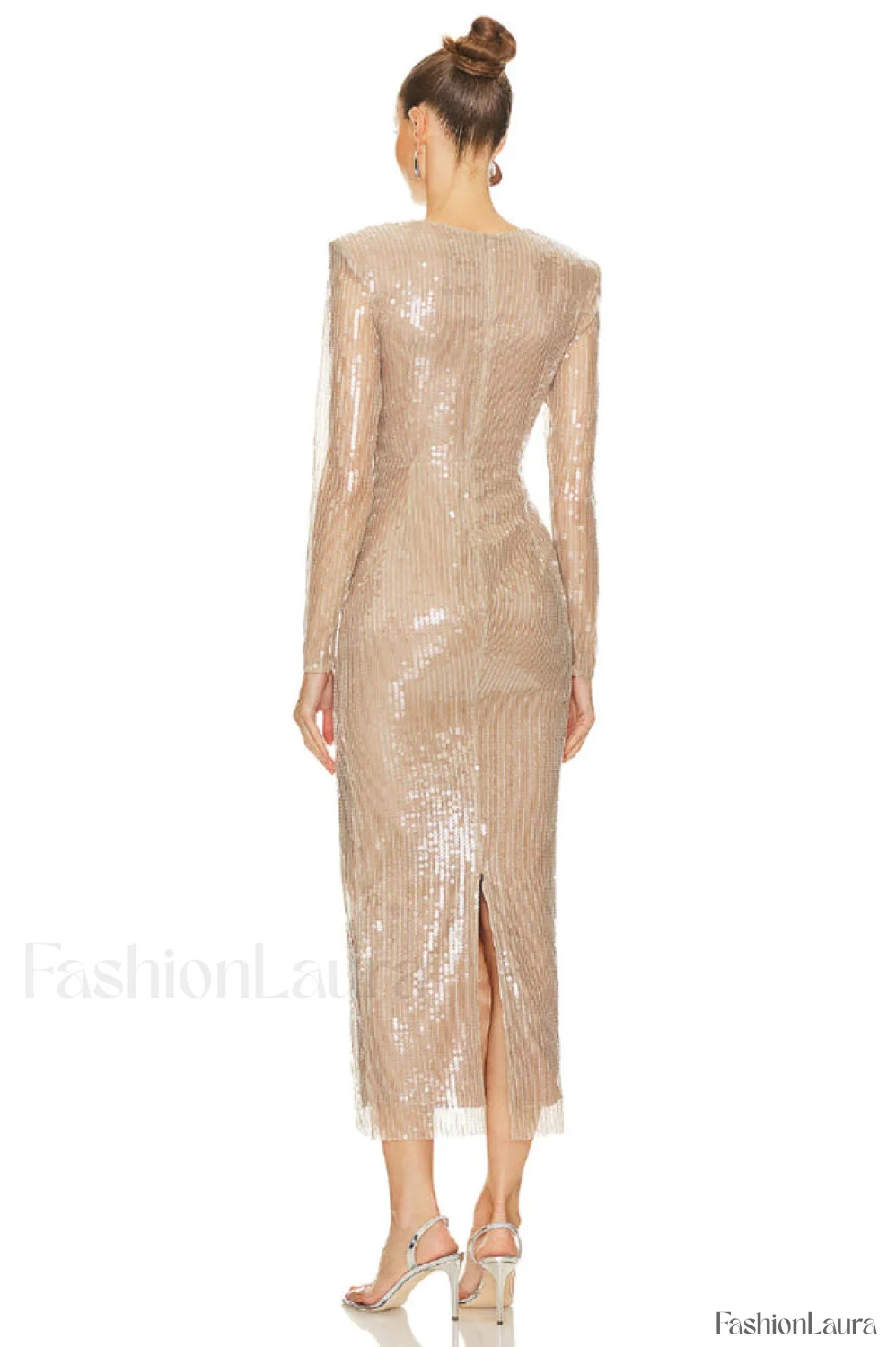 Long Sleeve Flower Charming Sequin Midi Dress - Image 27