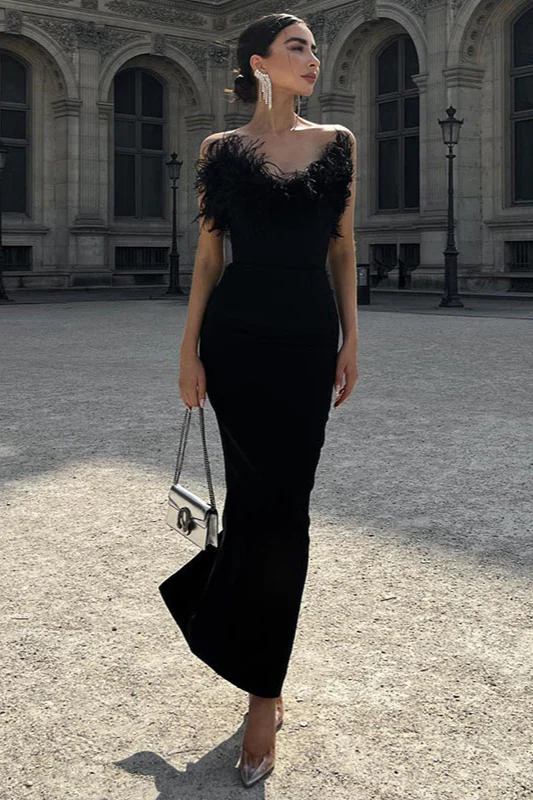 Faux Fur Trim Strapless Bodycon Dress - Image 5