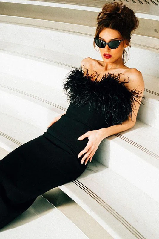 Faux Fur Trim Strapless Bodycon Dress - Image 8