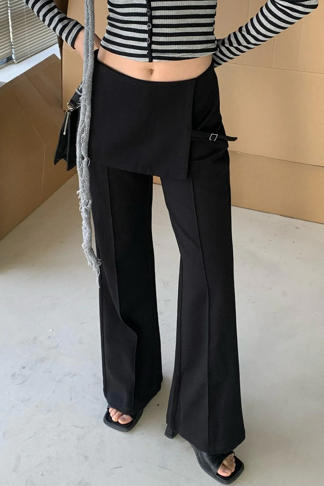 Faux Two Piece Skirt Overlay Flare Pants - Image 2