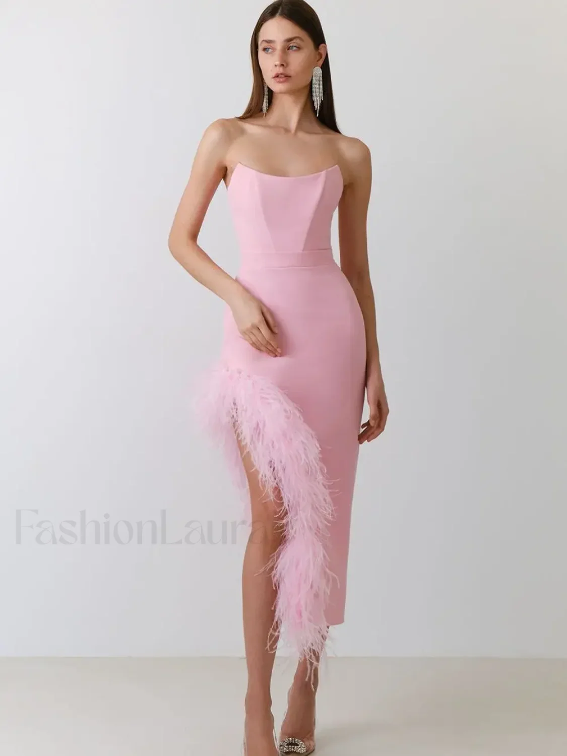 Feather Strapless Bandage Midi Dress - Image 15