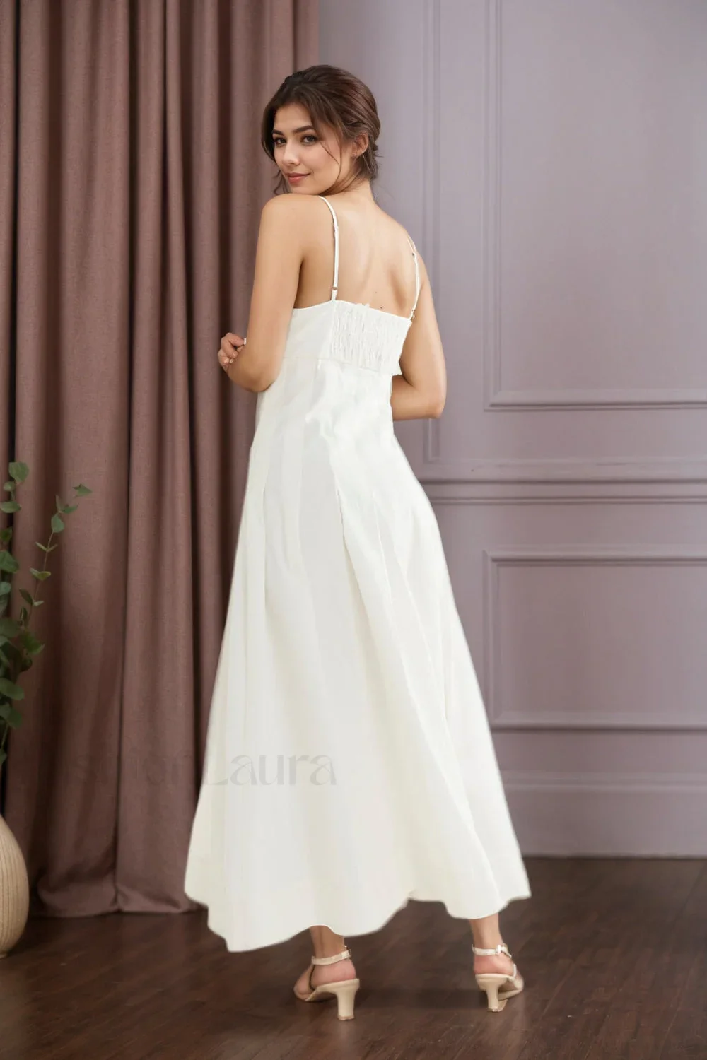 Fishbone Tube Top Sleeveless Waist Flared Maxi Dress - Image 6