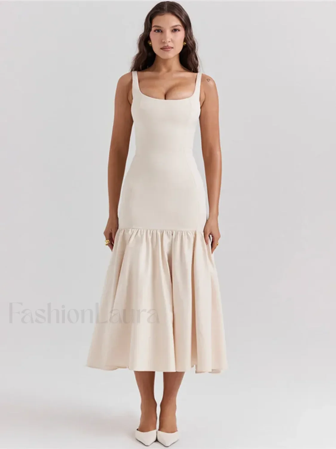 Fishtail Square-Collar Midi Dress - Image 12