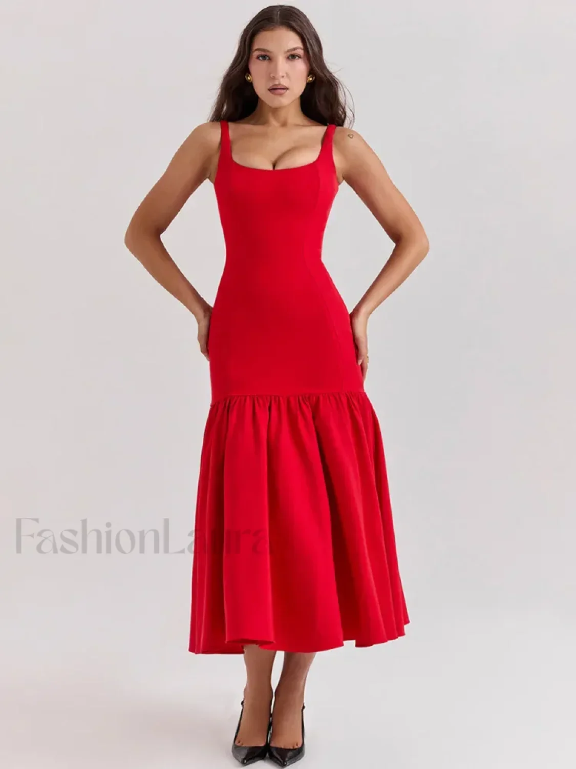 Fishtail Square-Collar Midi Dress - Image 5