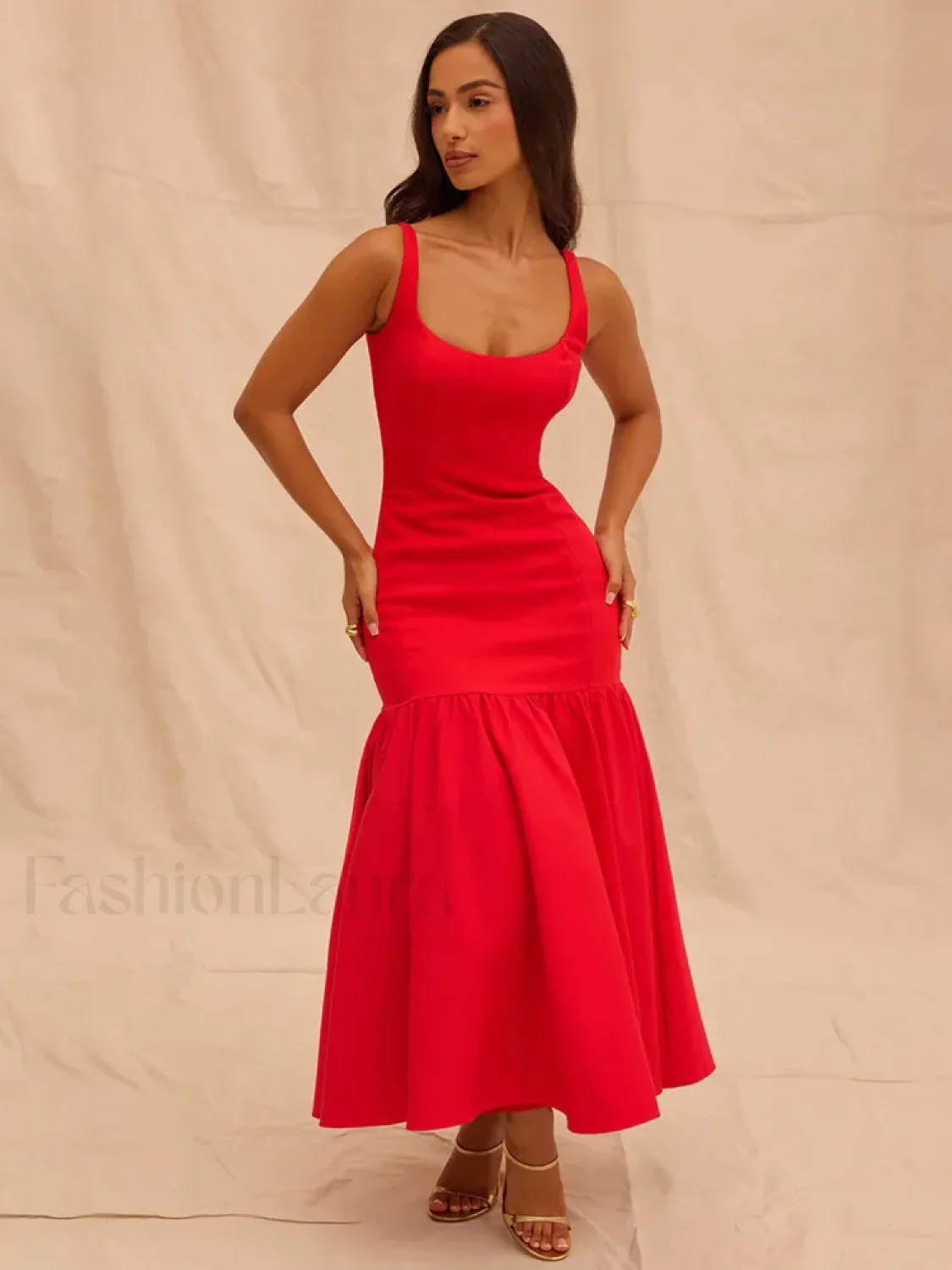 Fishtail Square-Collar Midi Dress - Image 6