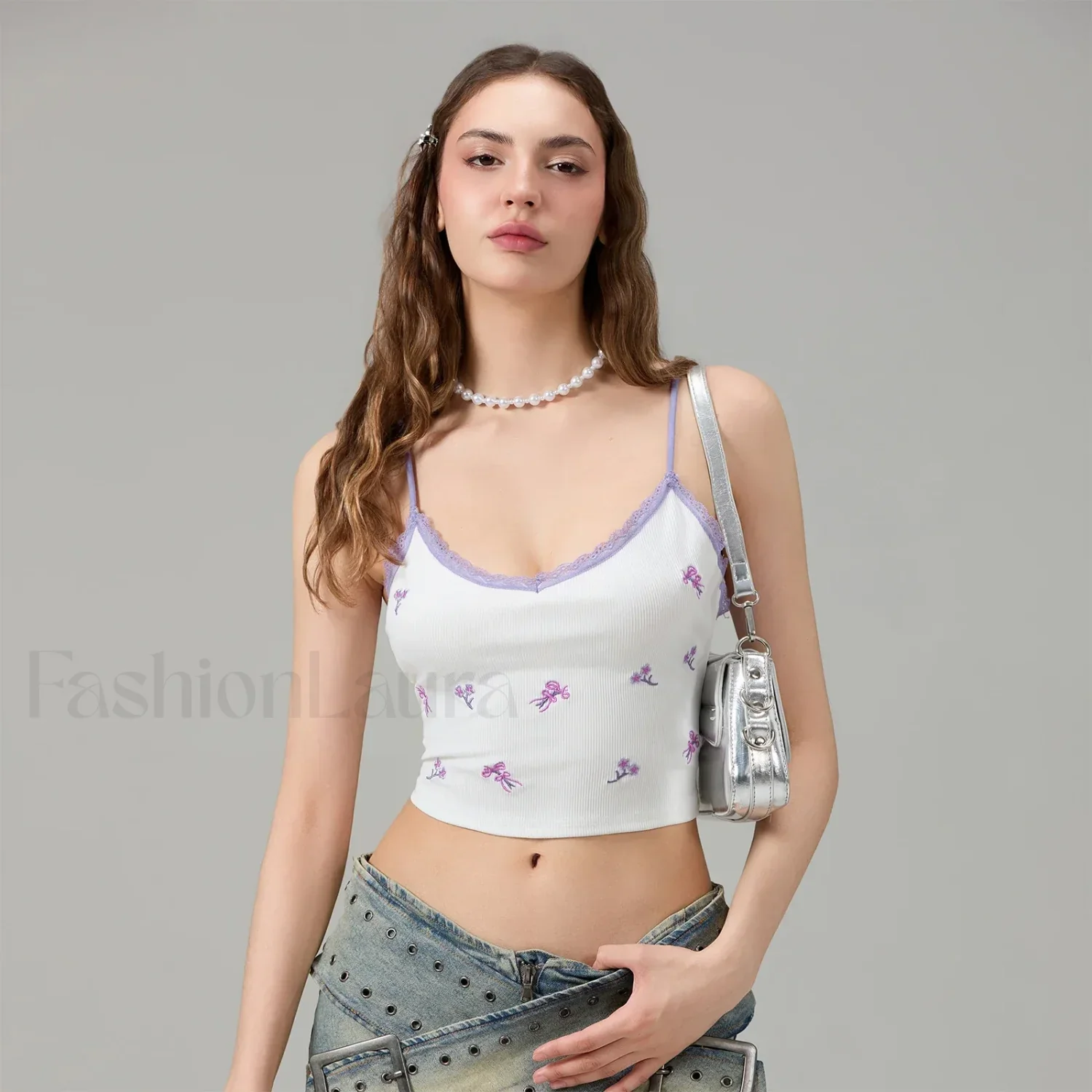 Fitted Lace Trim Crop Top - Image 7