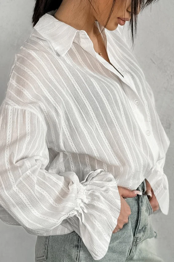 Flare Sleeve Jacquard Tie Blouse - Image 4