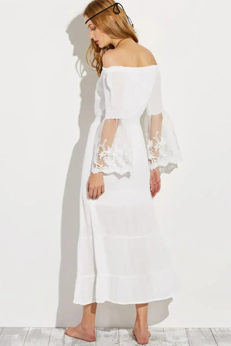 Flare Sleeve Off Shoulder Boho Dress - Image 14