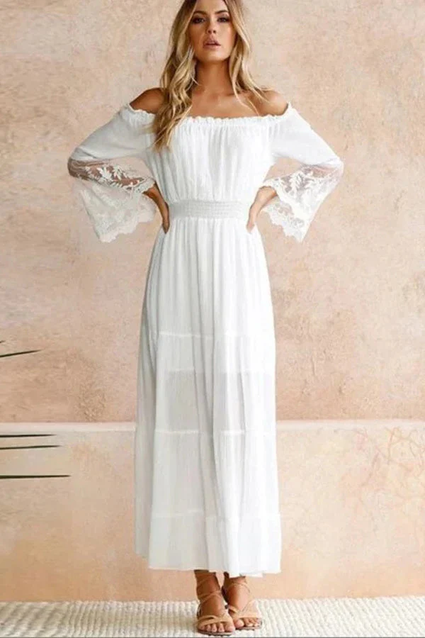 Flare Sleeve Off Shoulder Boho Dress - Image 17