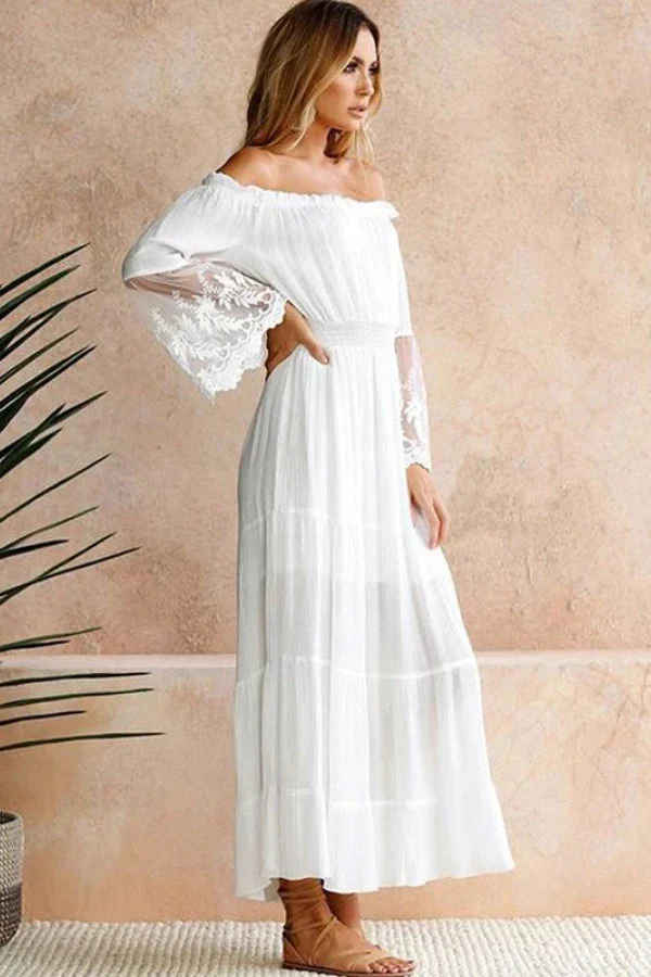 Flare Sleeve Off Shoulder Boho Dress - Image 3