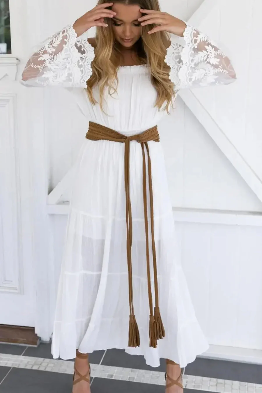 Flare Sleeve Off Shoulder Boho Dress - Image 7