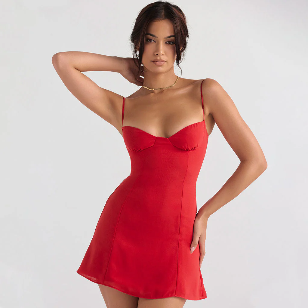 Spaghetti Strap Sweetheart Neck Slip Party Mini Dress - Red - Image 11