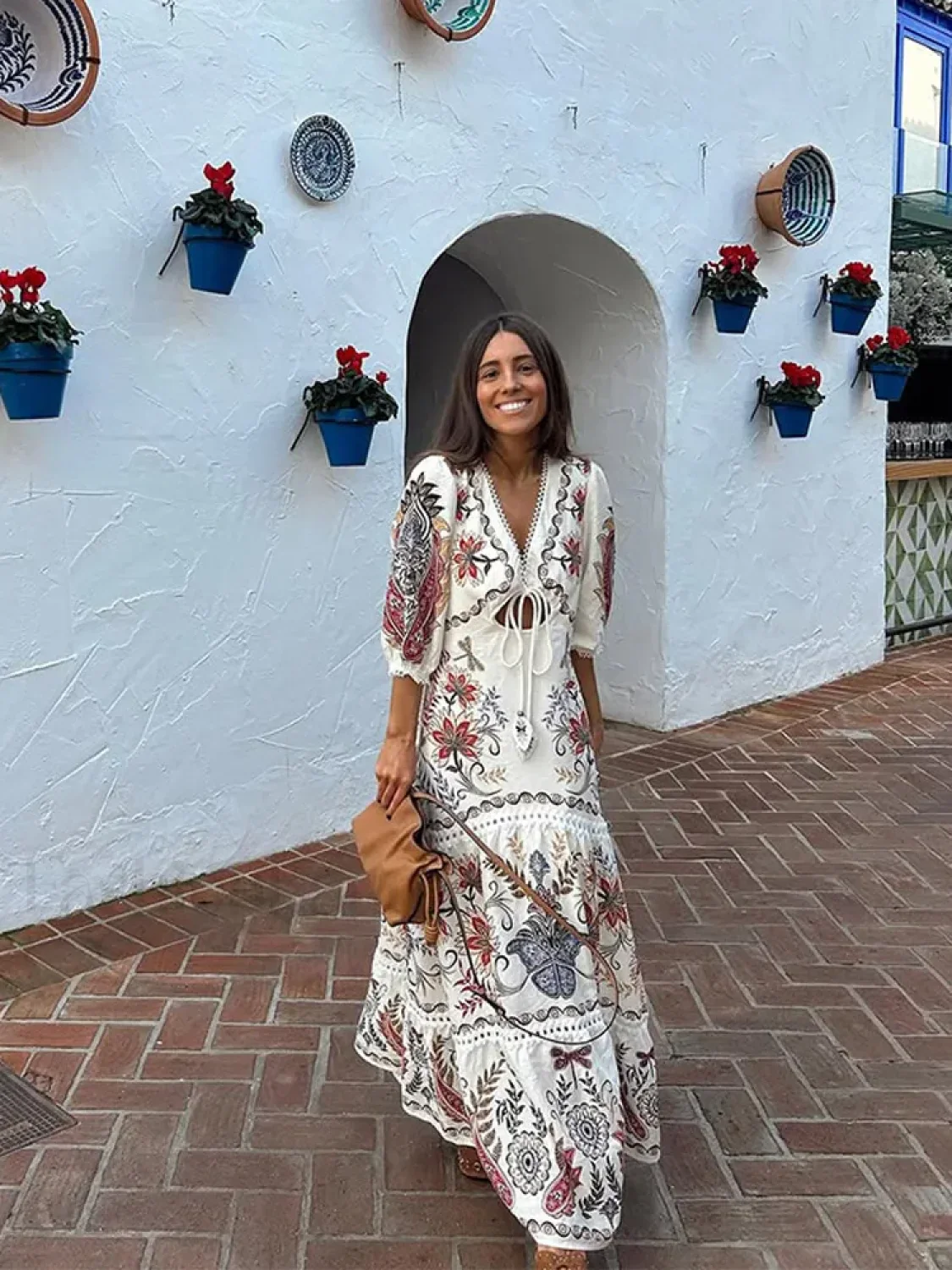 Flax Lantern-Sleeve Boho Dress - Image 9